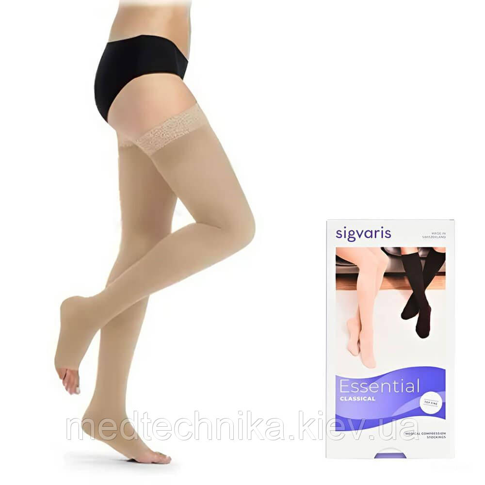 Панчохи компресійні, 2 клас, 23-32 мм рт.ст. із рельєфним силіконовим фіксатором, відкритий носок, Essential CLASSICAL,, фото 1