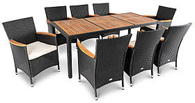 Садові меблі Di Volio VERONA 8+1: стіл + 8 крісел, ротанг, чорний/кремовий, для 8 осіб