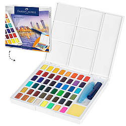 Акварельні фарби Faber-Castell Watercolors in Pans, 48 кольорів + ручка-пензлик з контейнером для води, 169748