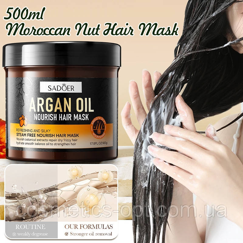 Інтенсивна маска для суперушкодженого волосся з аргановим маслом SADOER Argan Oil Hair Mask, 500 g