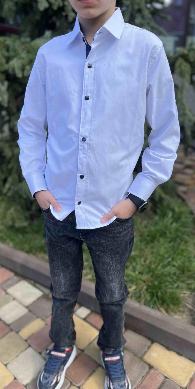 Опт Сорочка класична з планкою для хлопців, довгий рукав, р. 7-12 років, чорна кнопка