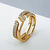 Кільце 2в1 "Класика" з розсипом каміння, р.16,5; медсплав Xuping, позолота 18К, фото 2