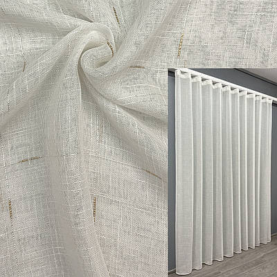 Готова тюль (2х2,7м) льон, колекція "Івонна". Колір молочний з золотистим вкрапленням. Код 1211т 43-154