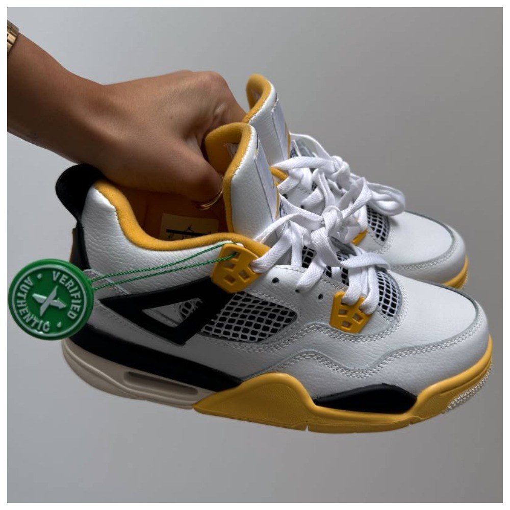 Чоловічі / жіночі кросівки Nike Air Jordan 4 Retro White Yellow Black, жовто-білі шкіряні кросівки найк аїр джордан 4 ретро аір
