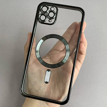 Чохол для Apple iPhone 11 Pro Max прозорий чохол з магсейф на телефон айфон 11 про макс чорний h3b, фото 1
