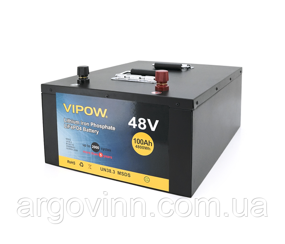 Акумуляторна батарея Vipow LiFePO4 51,2V 100Ah із вбудованою ВМS платою 80A (450*442*177), 40kg