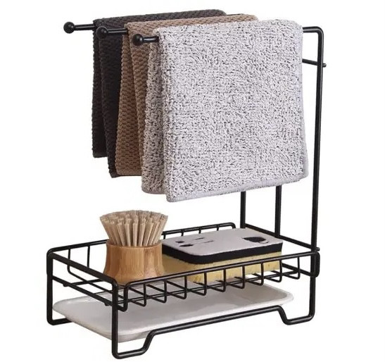 Тримач для мийки для кухні та ванної Органайзер для губок і ганчірок для кухонного приладдя чорний, фото 1