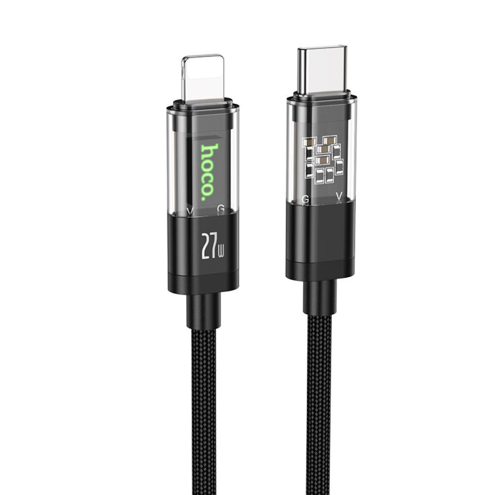 Кабель USB Hoco U116 Transparent PD27W LED Indicator Type-C to Lightning 1.2m Колір Чорний