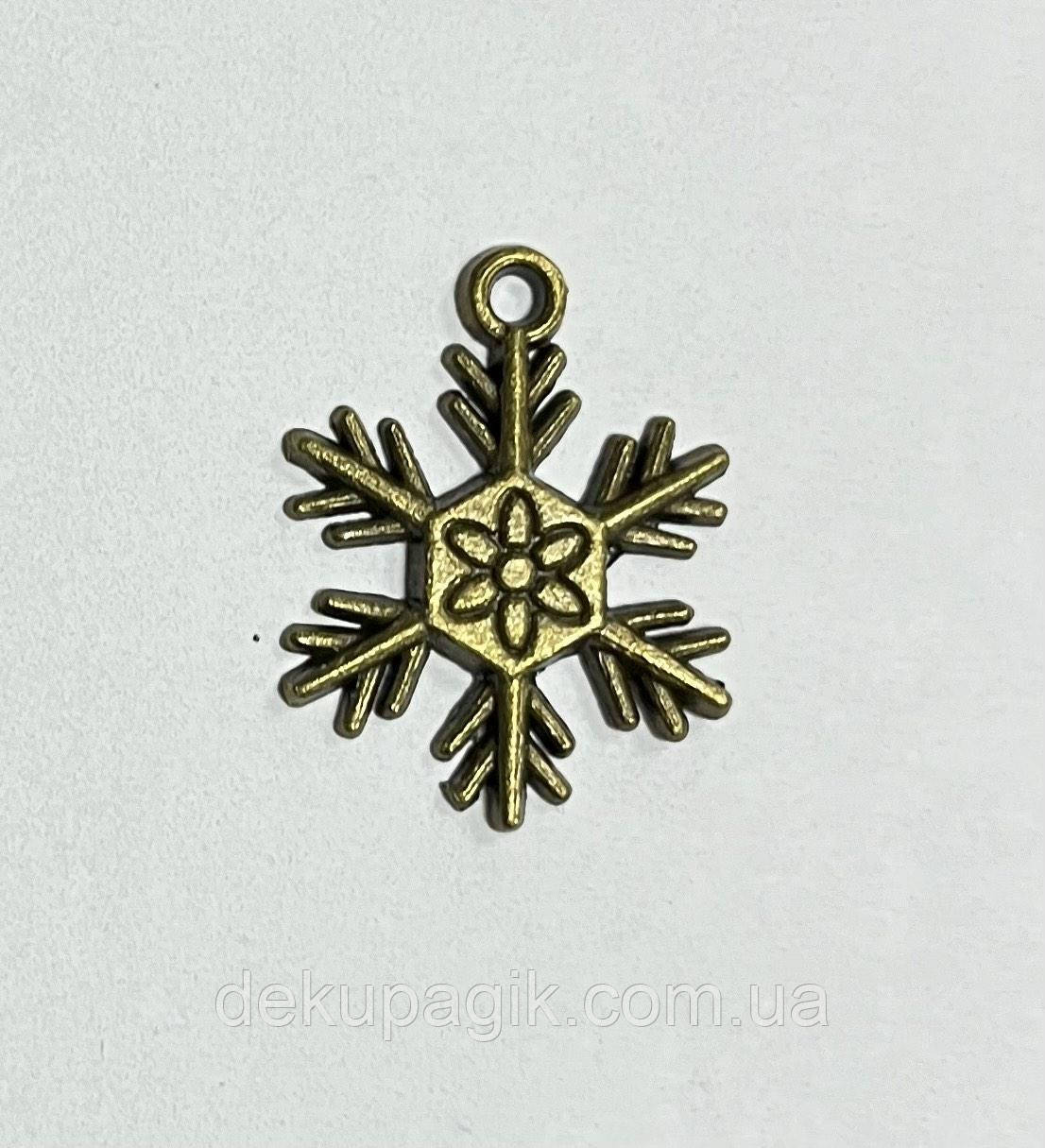 Металева підвіска Сніжинка Бронза, 19*24мм, фото 1