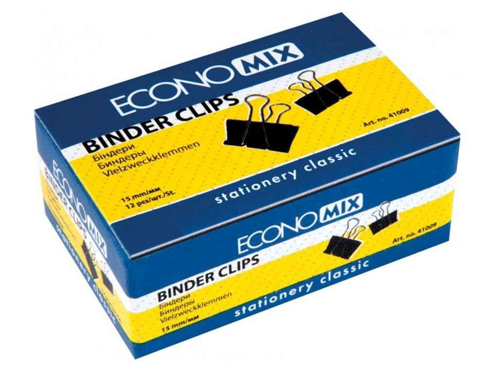 Біндери (жабки канцелярські) для паперу 15 мм, 12 шт. E41009 ТМ ECONOMIX BP, фото 1