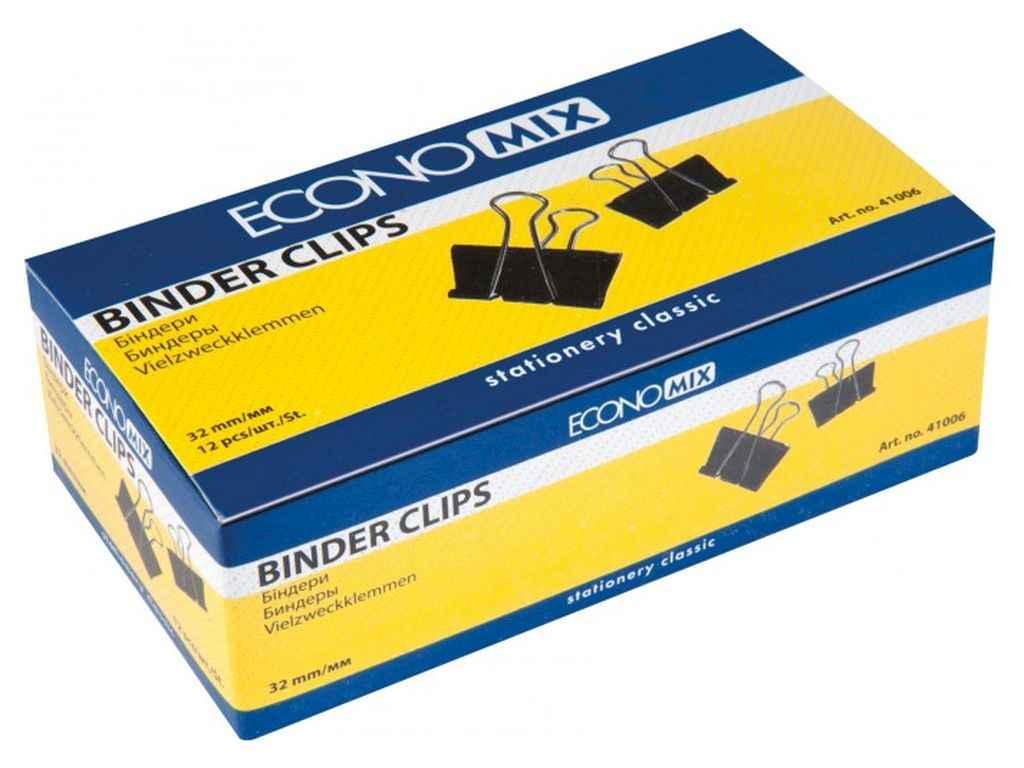 Біндери (жабки канцелярські) для паперу 32 мм, 12 шт. E41006 ТМ ECONOMIX BP, фото 1