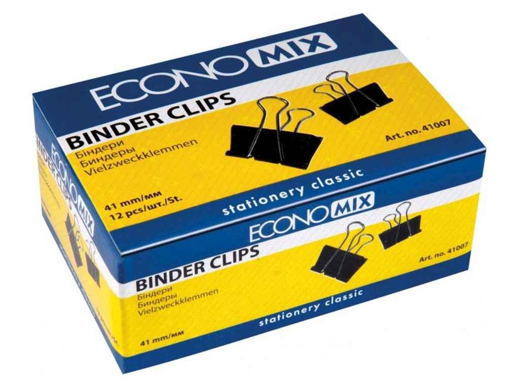 Біндери (жабки канцелярські) для паперу 41 мм, 12 шт. E41007 ТМ ECONOMIX BP, фото 1