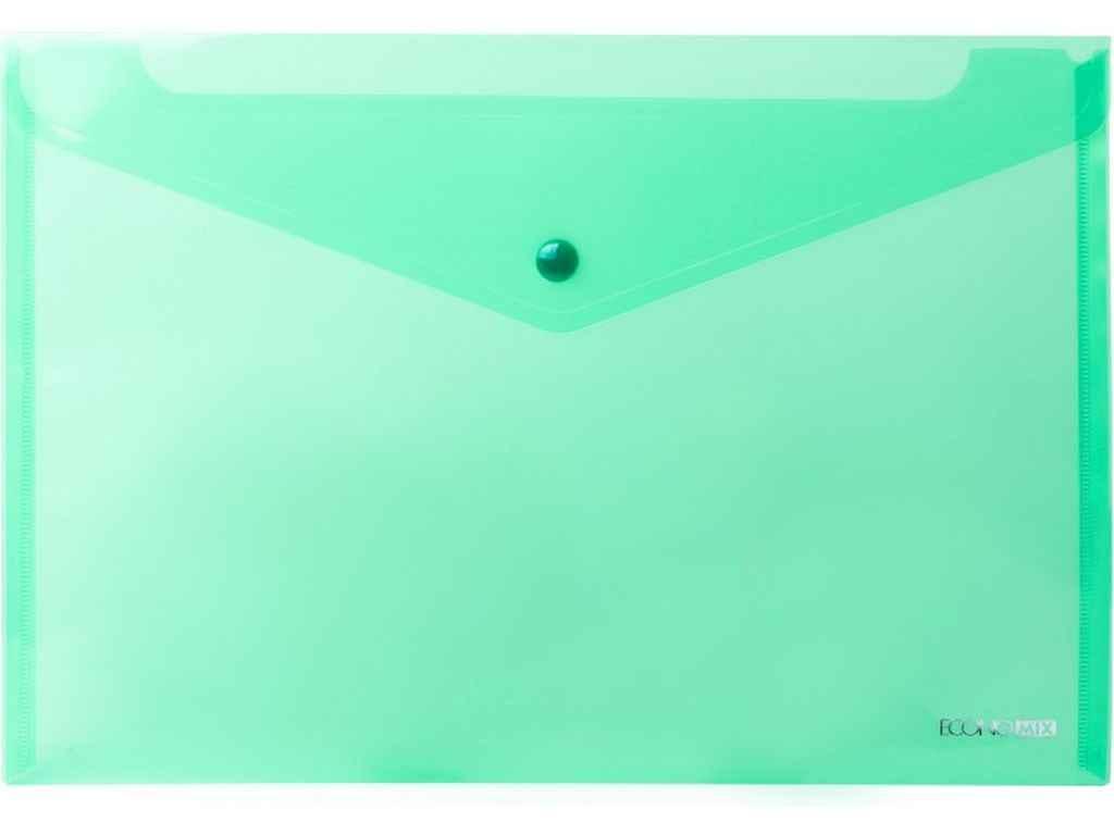 Папка-конверт А4 прозора на кнопці, 180 мкм, фактура глянець , зелена E31301-04 ТМ ECONOMIX BP, фото 1