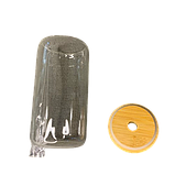 Банка скляна 450 мл для коктейлів термостійка з бамбуковою кришкою та скляною трубочкою, фото 3