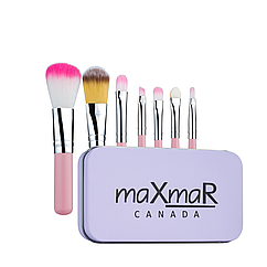 Набір пензлів для макіяжу MaXmaR 7 шт у металевому футлярі PINK MB-210