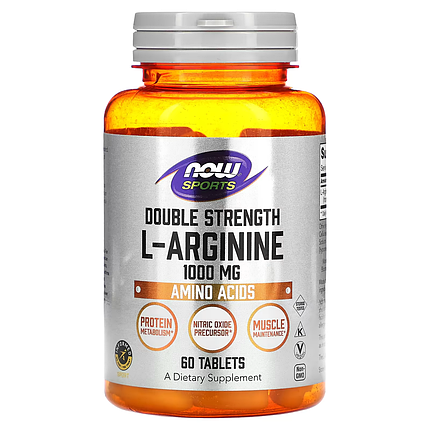 Амінокислота NOW Foods L-Arginine Double Strength 1000 mg 60 Tabs, фото 1