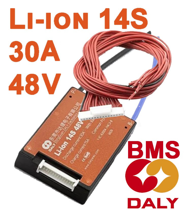 BMS Плата DaLy для захисту Li-ion 48V 14S 30А літієвої батареї (симетрія, вологозахисна, з балансиром)EStyle, фото 1