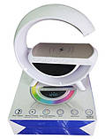 Світильник з бездротовою зарядкою для телефона BT-3401 колонка Bluetooth FM радіонічник RGB підсвітка Білий, фото 8