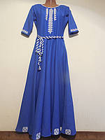 Синее платье-вышиванка в украинском стиле
