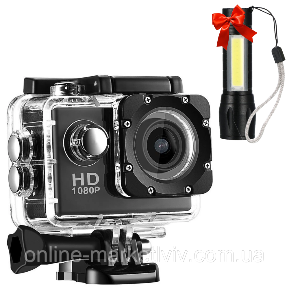Екшн камера HD, A7, ACTION CAMERA + Подарунок Ручний ліхтарик Police BL 511 / Водонепроникна екшн камера