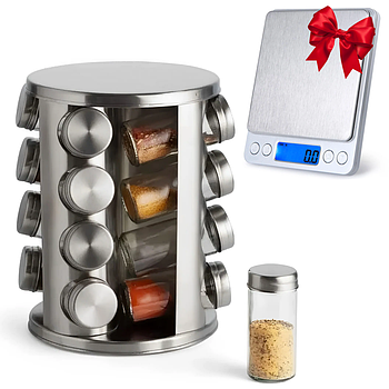 Набір для спецій Spice carousel R66-16 + Подарунок Ваги для спецій до 500г F1917 / Органайзер карусель для спецій