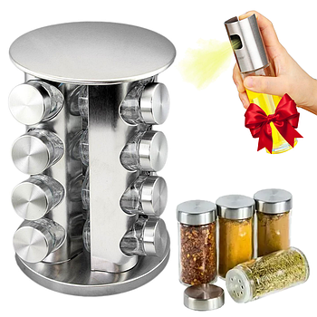 Набір для спецій Spice carousel R66-16 + Подарунок Розпилювач для олії OIL BOTTLE