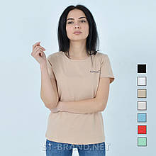 44,46,48,50,52,54. Жіноча однотонна футболка з мінімалістичним принтом - бежева