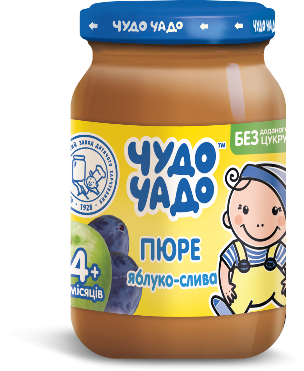 Пюре фруктове Чудо-Чадо Яблуко-сливу без цукру від 4 місяців, 170г., фото 1