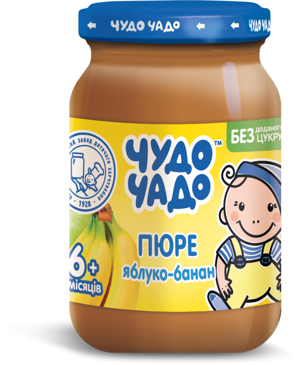 Пюре фруктове Чудо-Чадо Яблуко-банан, без цукру від 6 місяців, 170г.