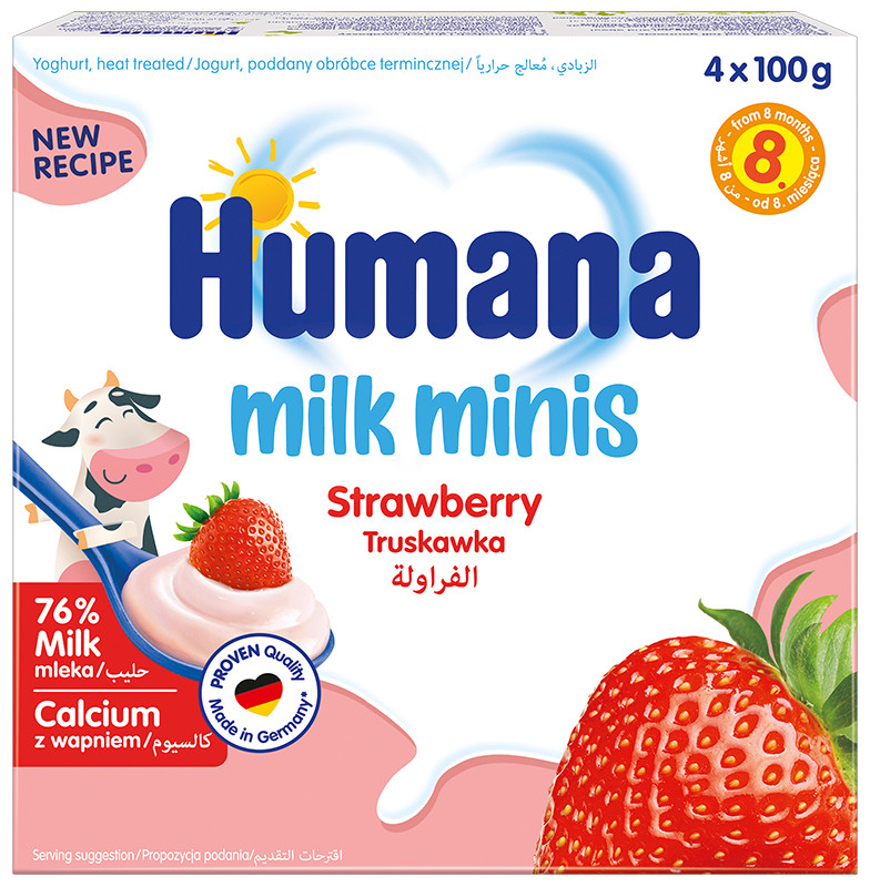 Кисломолочный продукт Humana с клубникой для дітей з 8 місяців, 4*100г. (Хумана)