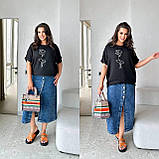 Чорна вільна жіноча лляна футболка Троянда батал, фото 6