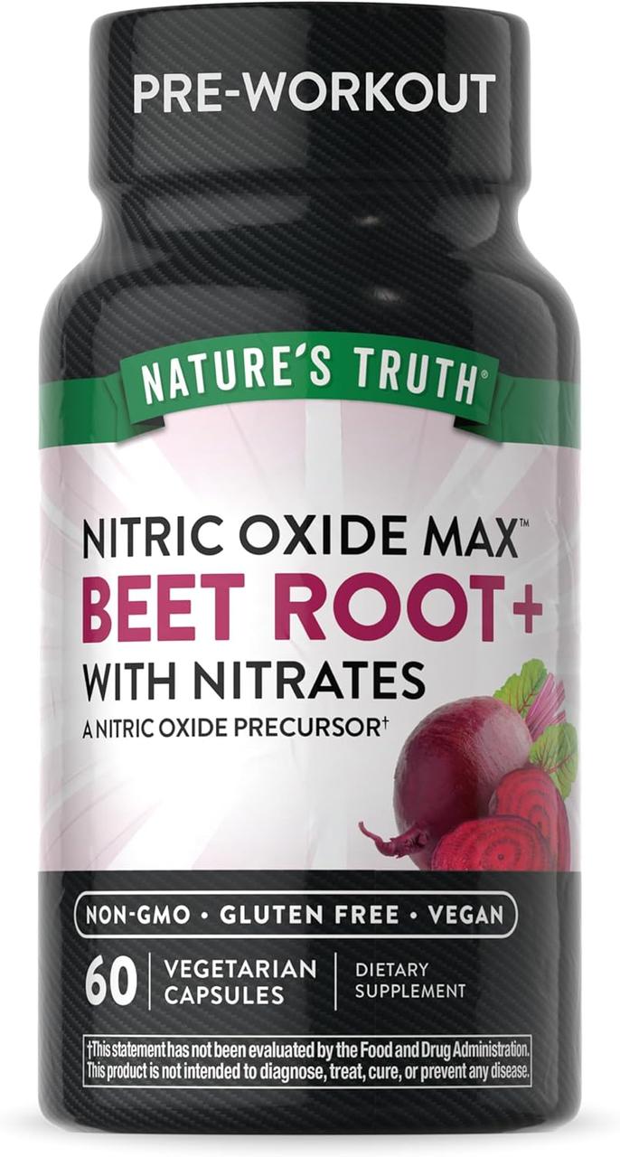 Nature's Truth Nitric Oxide Max Beet Root+ with Nitrates 60 Veg Caps, фото 1