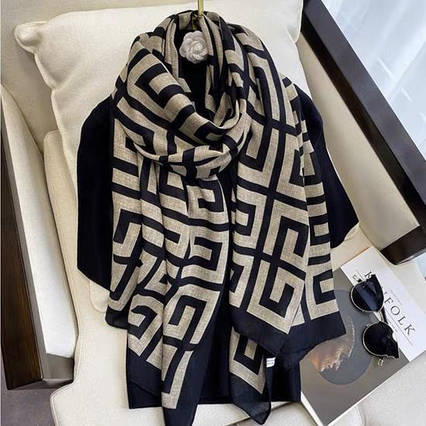 Жіноча хустка на шию На стилі Xingyan штучний шовк чорно-білий