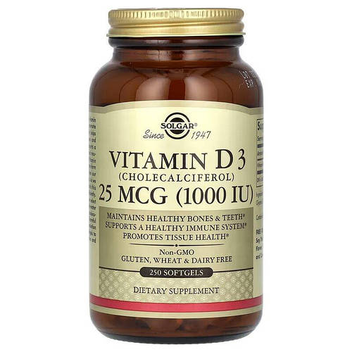 Витамин vitamin D3 1000 iu (25 мкг) 250 капсул Солгар для иммунитета ...