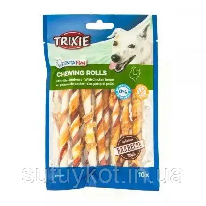 Trixie (Тріксі) 31376 Denta Fun Barbecue жувальні палички для собак з куркою барбекю,10 шт, 12 см.