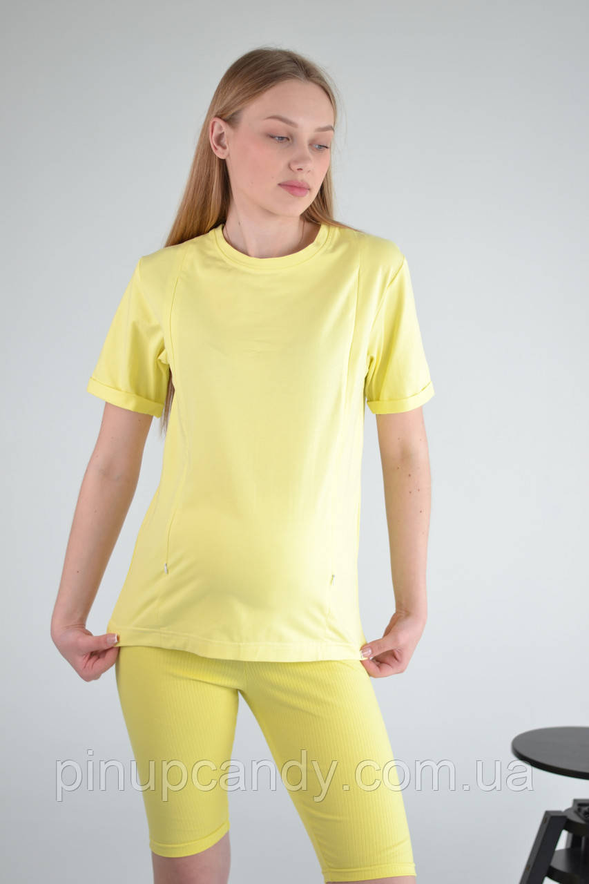 Футболка для вагітних з боковими змійками Maya бавовна жовта (розміри: 42-56), фото 1