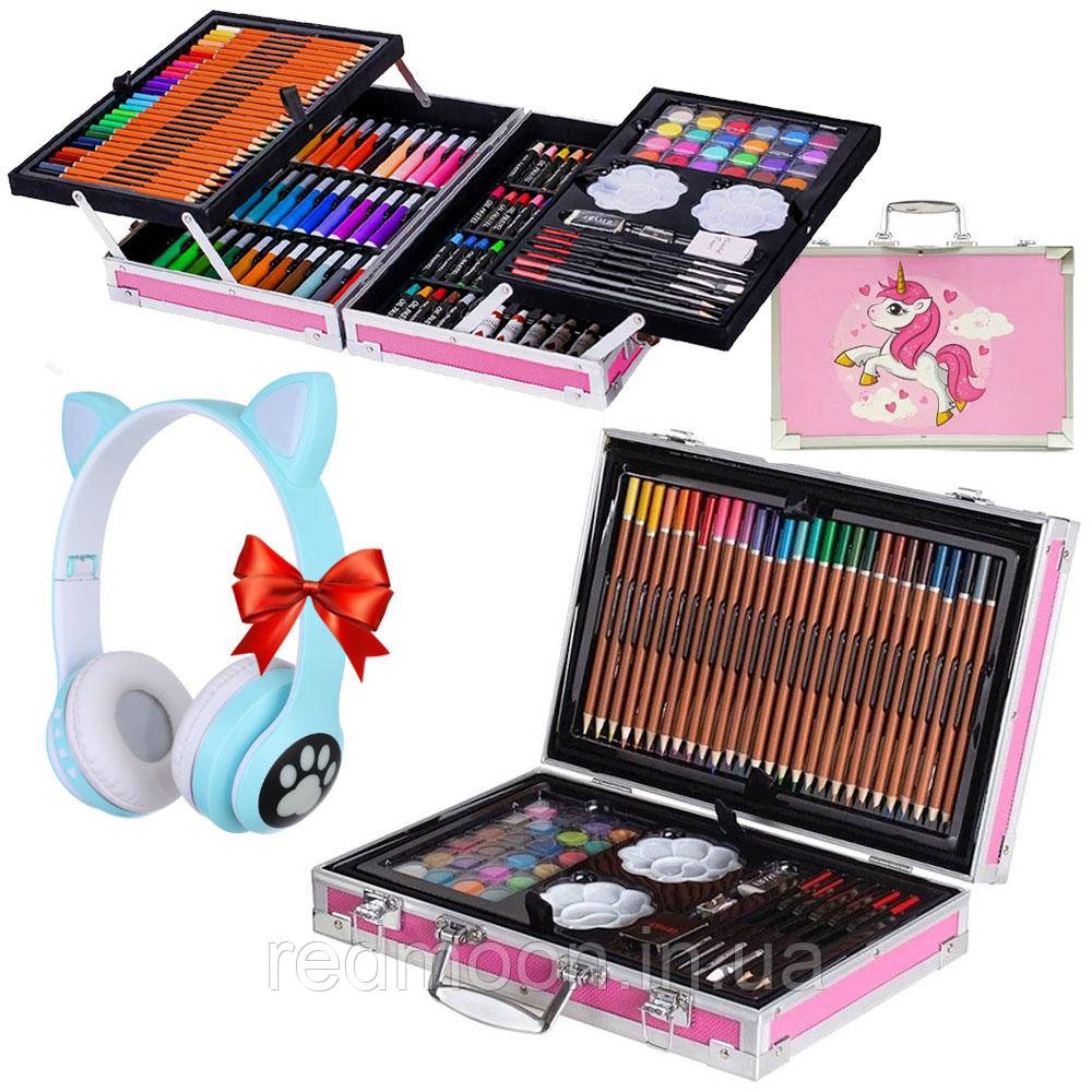 Набір для малювання 145шт + Навушники з вушками Cat VZV-23M / Дитячий набір для творчості, фото 1
