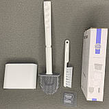 Набір туалетний органайзер йоржик із підставкою силіконовий плоский для миття унітаза підвісної щітка, фото 9