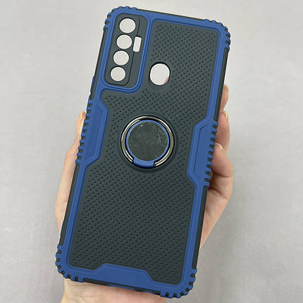 Чохол для Tecno Camon 17 протиударний підставкою захистом для камери чохол на техно камон 17 темно-синій R8B, фото 1