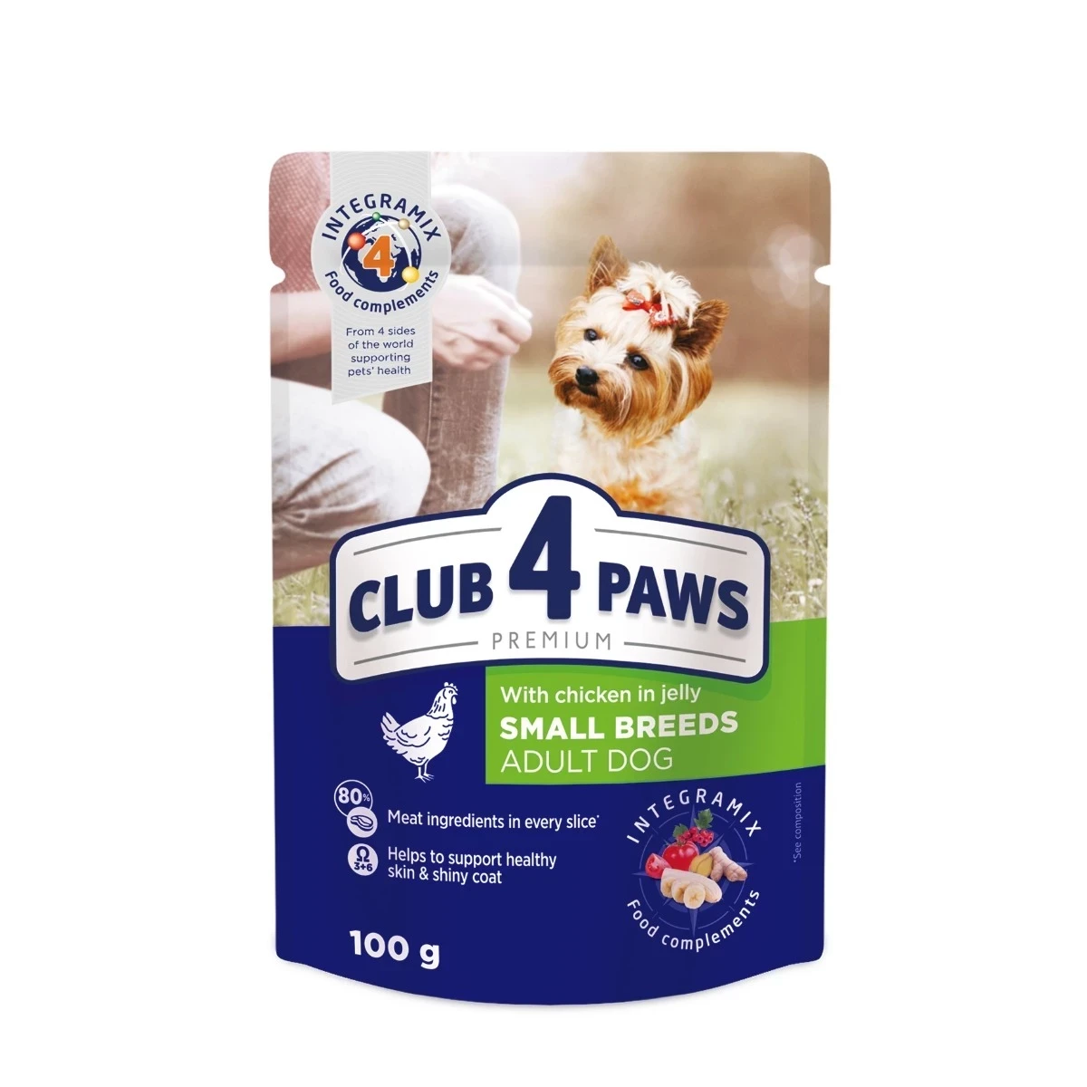 Вологий консервований корм CLUB 4 PAWS пауч для собак малих порід з Куркою в желе Клуб 4 Лапи 100 г