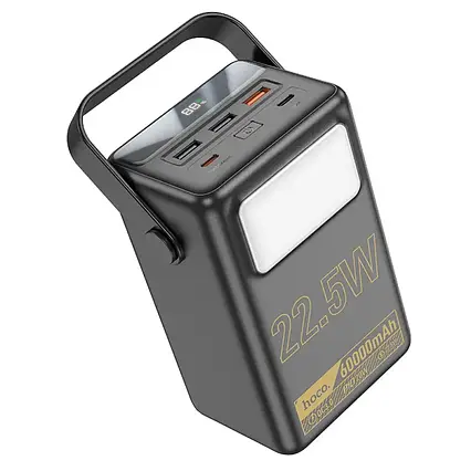 Зовнішній акумулятор PowerBank Hoco J110 60000 mAh PD/QC/22.5W/3USB/2Type-C/Ліхтар/black/, фото 1