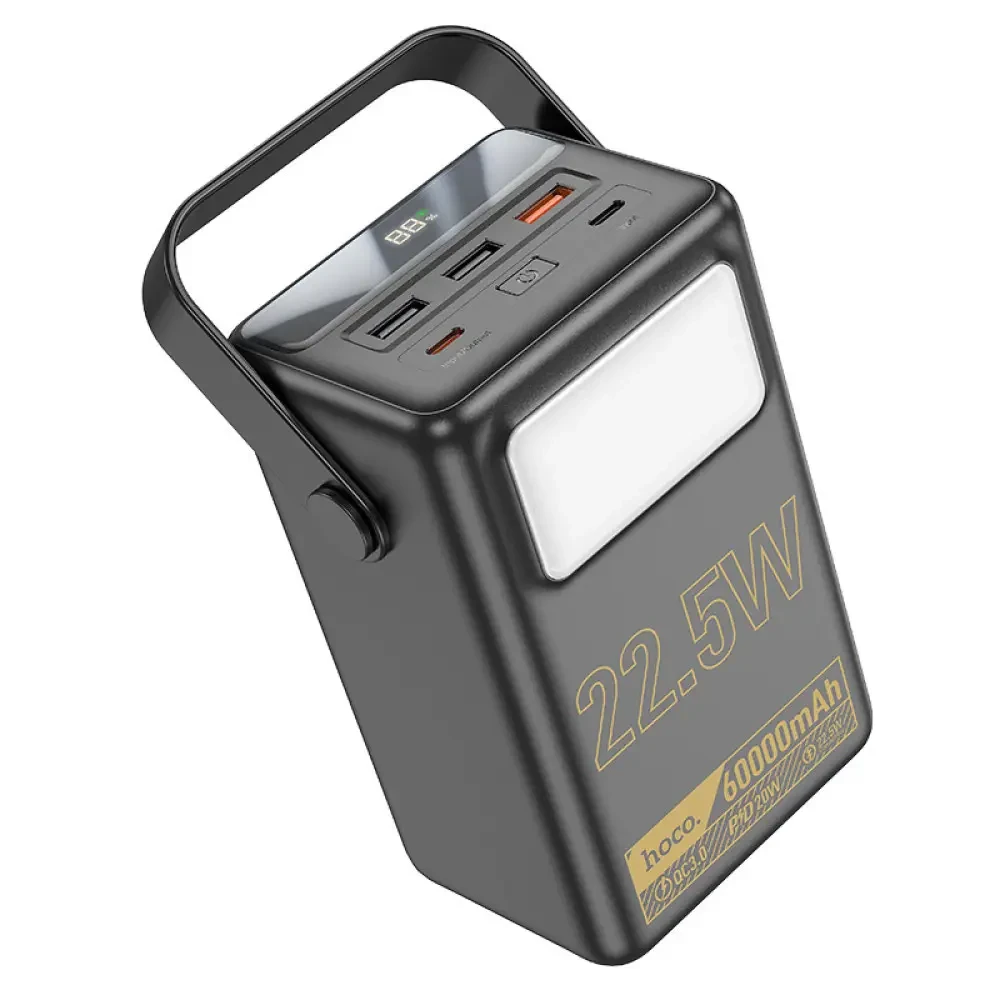 Зовнішній акумулятор PowerBank Hoco J110 60000 mAh PD/QC/22.5W/3USB/2Type-C/Ліхтар/black/