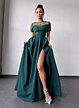 Жіноча вечірня сукня максі з мереживом та розрізом по ніжці, фото 8