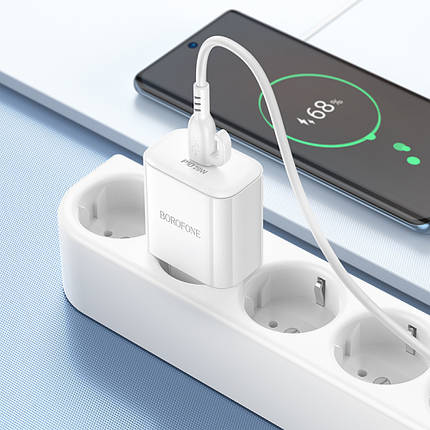 Мережевий зарядний пристрій Borofone BA81A PD20W Type-C to Type-C (Білий), фото 3
