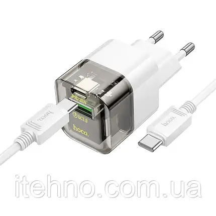Мережевий зарядний пристрій Hoco C131A Platinum dual-port PD30W+QC3.0 Type-C to Type-C (Чорний), фото 1