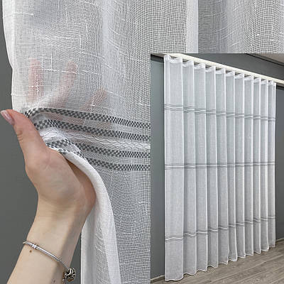 Готова тюль (2х2,7м.) льон "Мережка". Колір білий з сірим. Код 1428т 42-0619