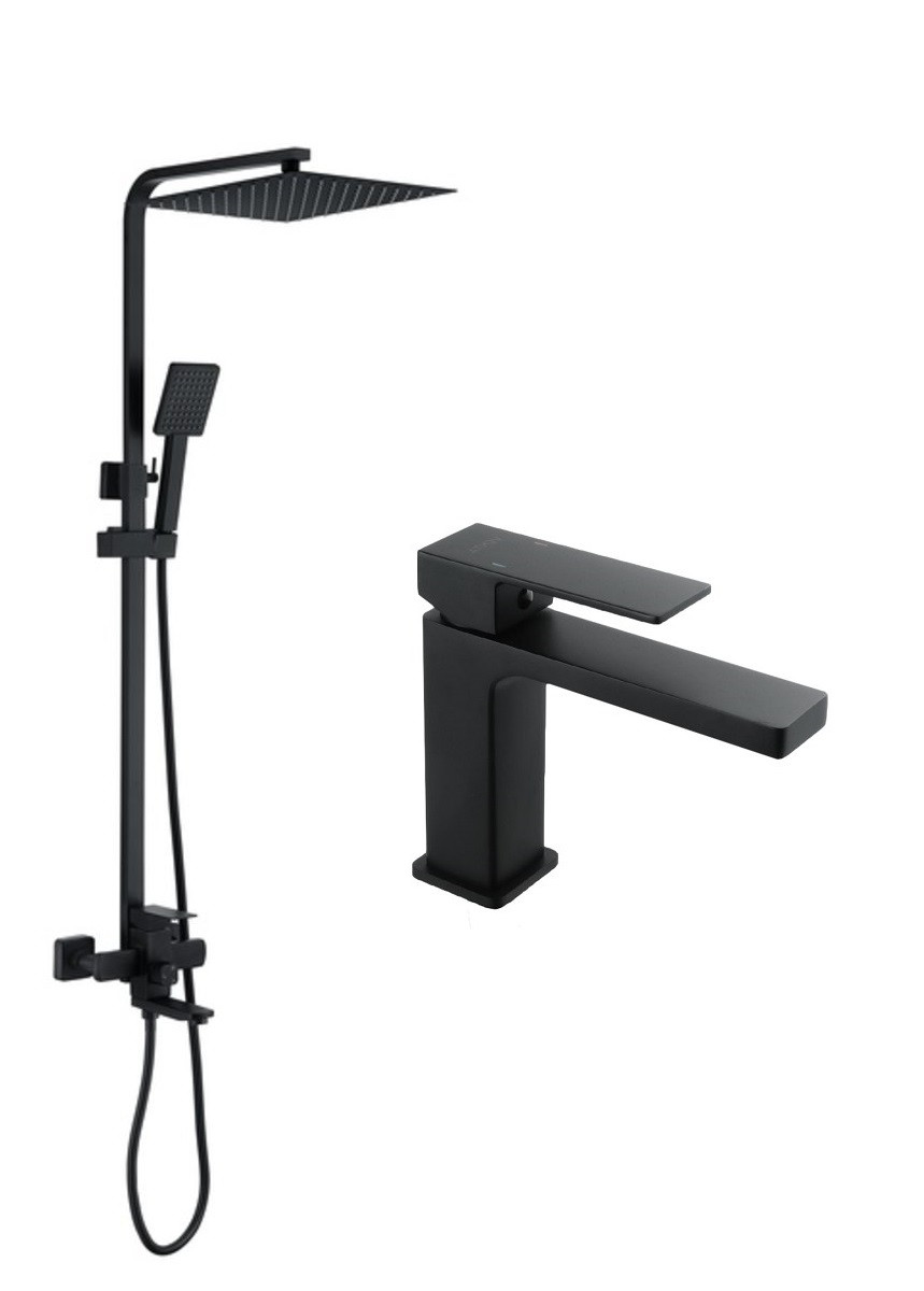 Набір душова система та змішувач на умивальник Venta 86452-1 (Black) чорний квадратний, фото 1