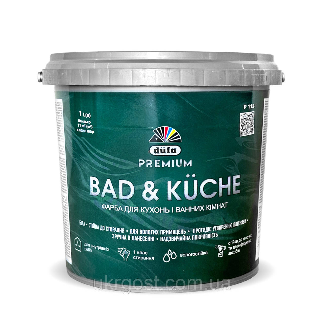 Фарба для ванної та кухні латексна Dufa Premium BAD & KÜCHE P112 шовк мат білий 1 л