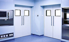 Медичні герметичні розпашні (двостулкові) двері з автоматикою 1700х2100