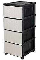 Комод "Ротанг" 4 шухляди 35*45*86см, біло-чорний, R-Plastic